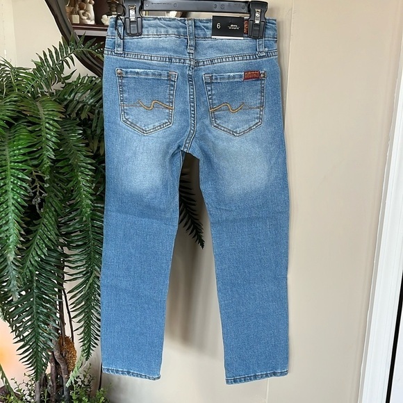Brand New 7 For All Mankind Flex Stretch Slim Straight Leg Distressed Blue Jeans - Picture 7 of 15